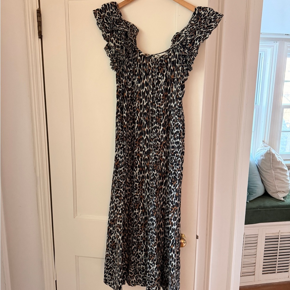 The Great brand Leopard Print Ruffle-Sleeve Women's Dress - Black/Brown - Picture 2 of 7